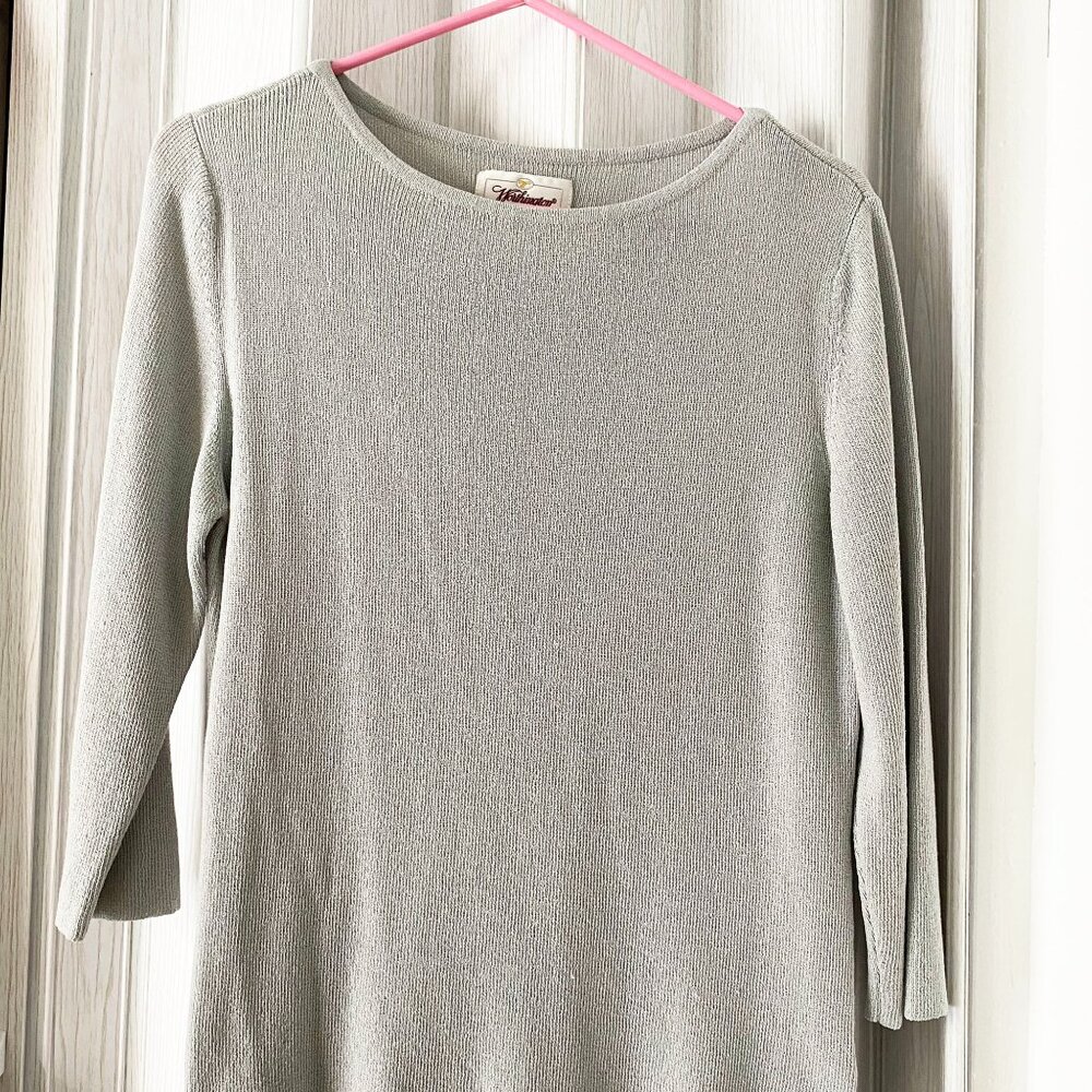 Ladies' Gray Blouse - Thin Stretchy RibbedShirt - Long Sleeve Blouse - Size Tall